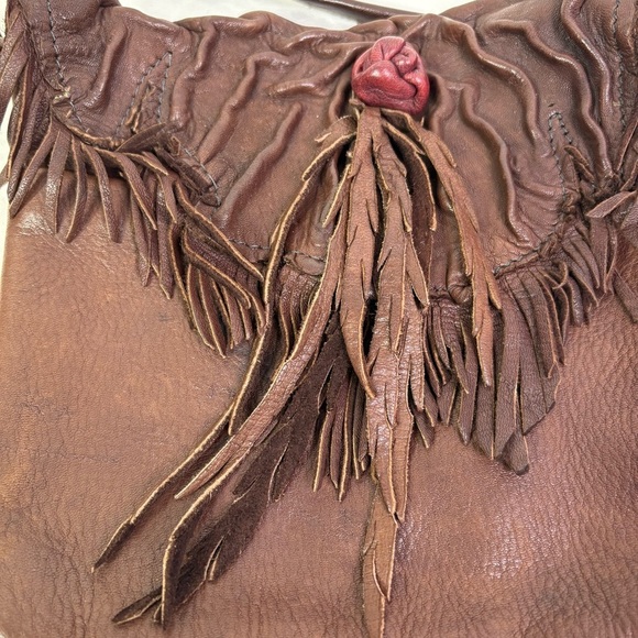 VICKI LOVE Boho Artisan Handmade Leather Crossbody Purse Bag Rose Fringes - Picture 15 of 16